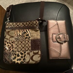 Brown Patchwork Crossbody Bag And Coach Metallic Wallet